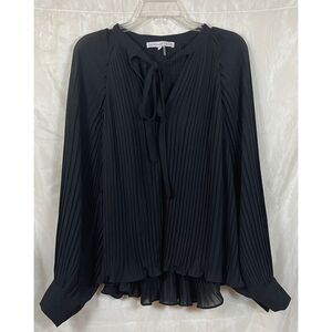 Endless Rose Black‎ Pleated Long Sleeve Blouse Elegant Evening Top Size S